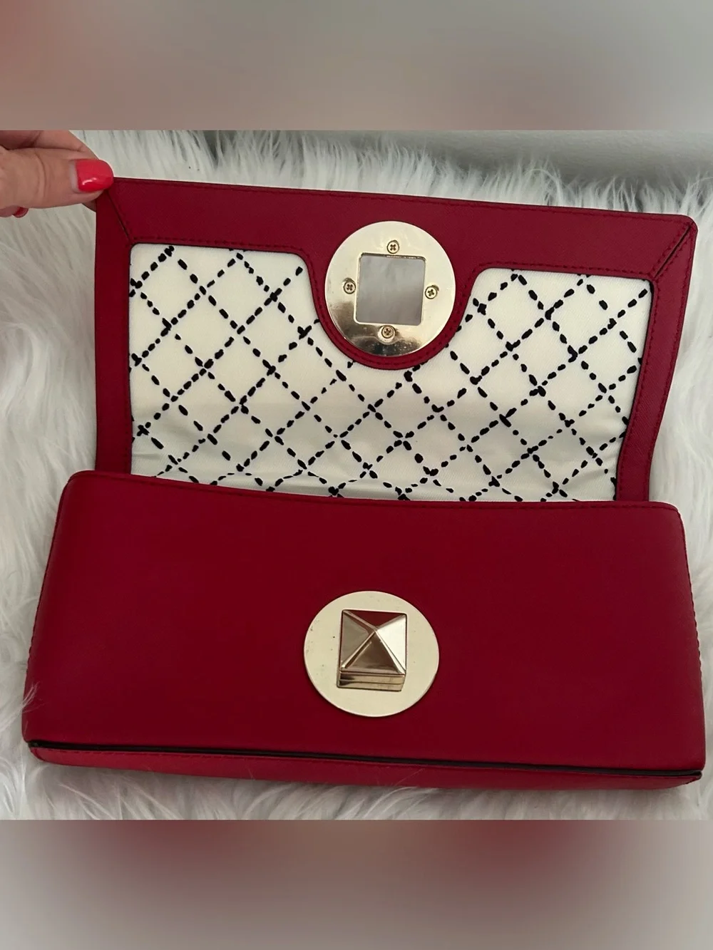 Kate Spade New York Red Saffiano Leather Turnlock Envelope Clutch Wallet